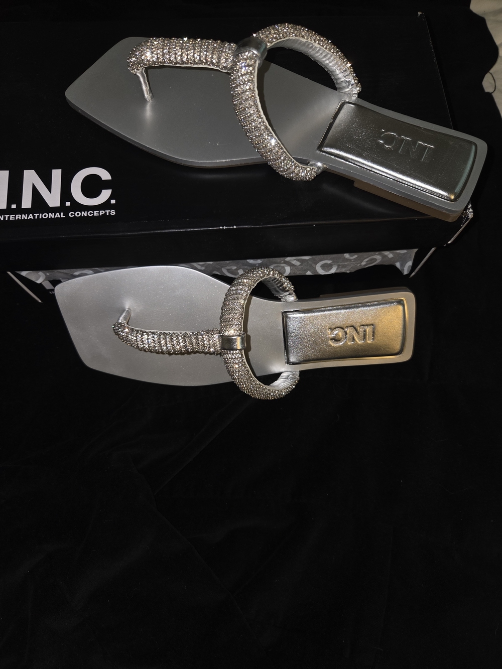 INC International Concepts Silver Rhinestone Flat Sandals